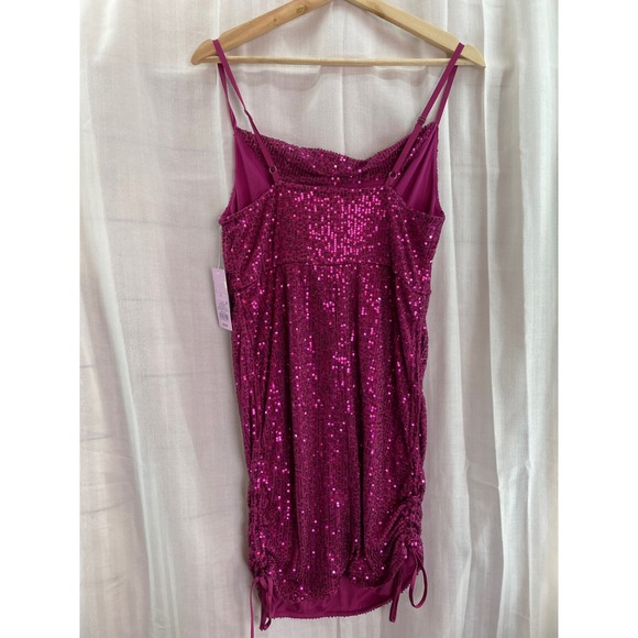 Wild Fable Purple Sequin Mini Dress Ruched Drawstring Sleeveless Party L - Picture 2 of 10
